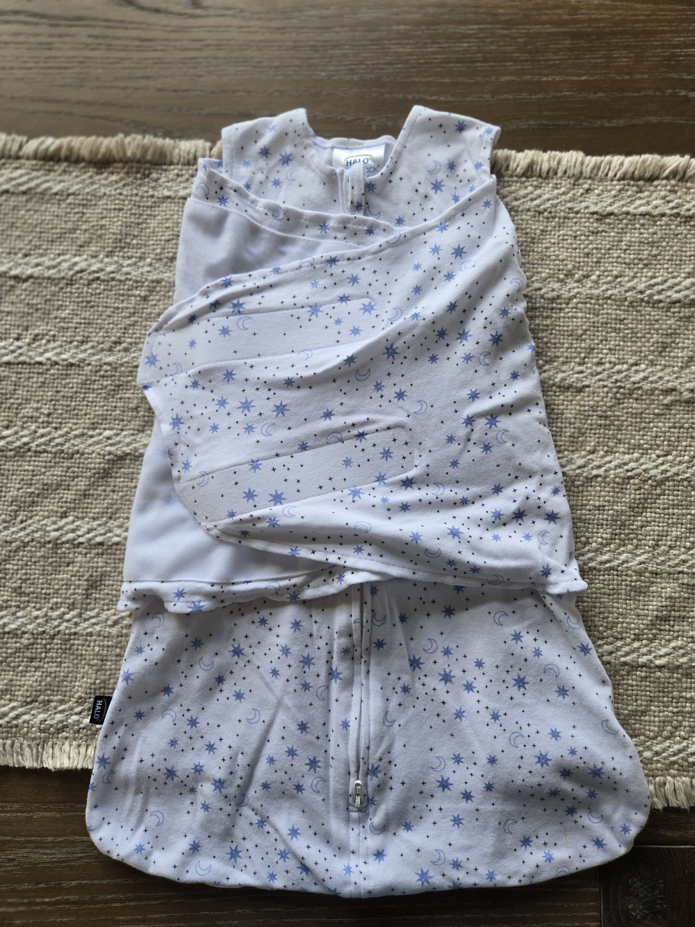 Halo White SleepSack Swaddle with Blue Star Accents